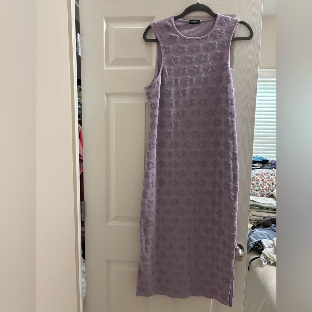 Nasty Gal Floral Embossed Towelling Crew Neck Midi Dress